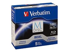 M DISC VERBATIM BDXL 100GB 4X TRIPLE LAYER Branded Logo 5 pack Jewel Case 98913 picture