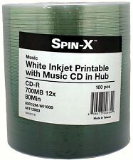 100-Pk Spin-X MUSIC Digital Audio White Inkjet Recordable CD-R Blank Disc 80Min picture