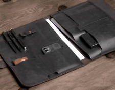 iPad laptop cover bag messenger file folder pocket cow Leather bag black W992 picture
