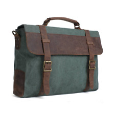 Handmade Waxed Canvas with Leather Briefcase Messenger Bag - Olive Green picture
