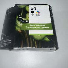 HP 64 2-Pack Black Tri Color Ink Cartridges Genuine OEM Original New Sealed 2025 picture