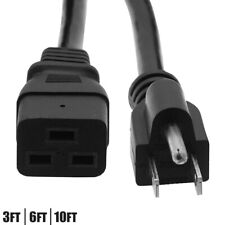 3FT 6FT 10FT Power Cord Cable NEMA 5-15P to IEC 320 C19 SJT 3-Prong 14AWG Black picture