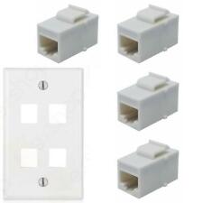 Combo Keystone Ethernet Network Wall Plate, 4 Cat6 RJ45 Coupler Jacks No Wiring  picture
