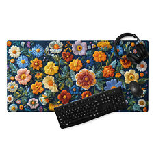 Floral Stitching Gaming Mouse Pad, Wildflowers Mousepad, Daisy Extended Deskmat picture