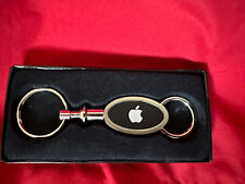 OOP APPLE COMPANY STORE HQ OVAL BLACK w/SILVER LOGO VALET 2 RINGS KEY CHAIN FOB picture