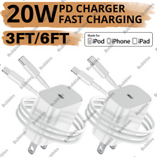 For iPhone 14 13 12 11 Pro Max 8 7 Fast Charger 20W PD Cable Power Adapter 2Pack picture