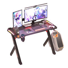 Black 41-48in RGB Gaming Desk Table Computer PC Workstation with Holder and Hook picture
