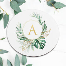 Gold Monogram Watercolor Tropical Mouse Pad Mat Office Desk Table Accessory Gift picture