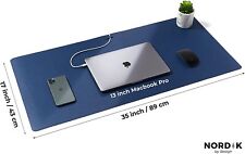 Nordik Leather Desk Mat Cable Organizer Midnight Blue 35 X 17 inch picture
