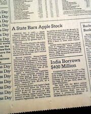 Historic Apple Computer Inc. 1st Goes Public Stock Market day of 1980 Newspaper picture