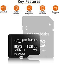 Amazon Basics 128GB micro SDXC Memory Card with Full Size Adapter, A2, U3 NEW picture