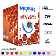 MonkCables Cat6 Plenum Solid Bare Copper 1000ft UTP 550MHz 23AWG Ethernet Blue picture