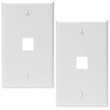 2 Pcs 1 Port Hole Keystone Jack Audio Video Wall Plate Faceplate 1-Gang White picture