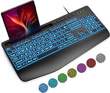 SABLUTE Wired Backlit Large Print Computer Keyboards Lighted USB with 7 Color picture