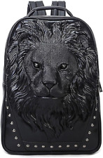3D Animal Head Backpack, Studded PU Leather Cool Laptop Backpack Lion-black  picture