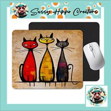 Mouse Pad Cat Trio Abstract MCM Kitten Anti Slip Back Easy Clean Sublimated picture