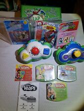 Leap Frog Little Leaps Learning Console W/ Games LeapPad Books Wood Storage Box picture