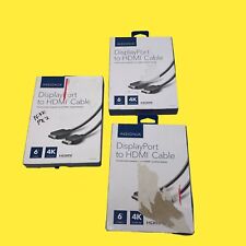 Lot of 3 Insignia DisplayPort Cable 6' 4K Ultra HD Black NS-PD06502 #3371 z58/5 picture
