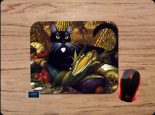 BLACK CAT FALL HARVEST ART CUSTOM NONSLIP PC MOUSE PAD DESK MAT HOME OFFICE GIFT picture