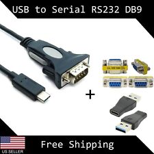 3ft USB 3.0 & USB-C to RS232 Serial Cable Adapter DB9 Male/Female FTDI Chipset picture