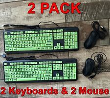 2 Pack Big Bright Easy See Keyboards Green Big Letters + 2 Mouse Included NEW picture