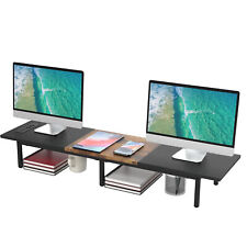 Dual Monitor Stand Riser, Large Sturdy Wood & Steel Computer Monitor Stand Riser picture