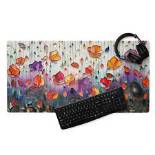 Raindrops and Flowers Gaming Mouse Pad, Floral Desk Mat, Mousepad, Computer Mat  picture