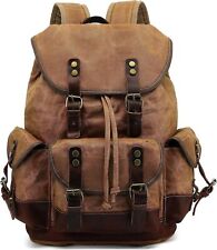HuaChen Vintage Wax-Coated Canvas & Leather Medium, Khaki With Dark Brown  picture