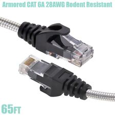 65FT Cat6A RJ45 Network LAN Armored Slim Patch Cable Rodent Resistant 28AWG Gold picture