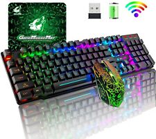 Wireless Rainbow Backlit Gaming Keyboard Mouse with 4000mAh Battery + Mat PC PS4 picture