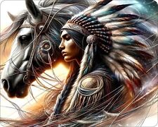 Native American Indian and Horse Art Painting Novelty Mouse Pad Stunning picture