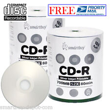 200 Pcs SmartBuy CD-R 52X 700MB/80Min Silver Inkjet Printable Record Media Disc picture