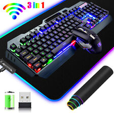 Wireless Rainbow Gaming Keyboard and Mouse Combo + RGB Mouse pad for PC Laptop picture