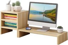 Wooden Desk Monitor Riser Stand With 3Tier Storage Shelves Desktop Bookshelf picture