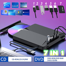 7in1 External CD/DVD Drive Reader Player for Desktop Laptop Mac PC Windows Linux picture