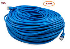5pcs PTC Blue Cat 5e Patch Internet Ethernet LAN Network Cable 100' ft. Lot 5pcs picture