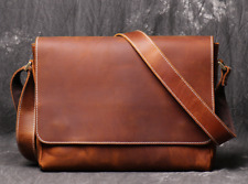 Vintage Crazy Horse Original Leather Handmade Men's Shoulder Laptop College Bag picture