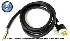 14 AWG 3 Conductor 3-Prong  HD Power Cord With Open Wiring, 15 Amp Max, 6 Ft End picture