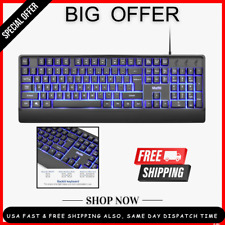 Large Print Letters Computer Keyboard LED Lighted White Backlit Full Size Key picture