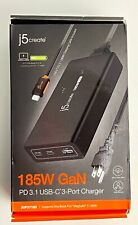 j5create 185W GaN PD3.1 USB-C 3-Port Super Charger Black JUP37185 NEW Sealed Box picture