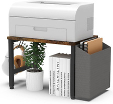 Vintage Wood Desktop Printer Stand Holder with Storage Bin Hook for Home Office  picture