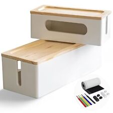 | Wood Cable Management Box White [Set of Two] Large & Medium Cord Organizer ... picture