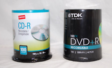 1 Staples CD-R 80 Min & 1 TDK DVD+R 120 Min Recordable Disks Lot of 2 New  M5063 picture
