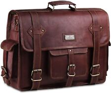 18 inches Genuine Leather Briefcase w/Padded Brown Leather Office Computer Bag picture