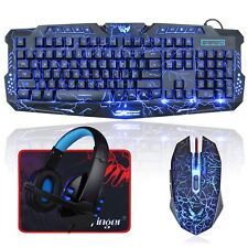 Backlit Gaming Keyboard and Mouse and LED Headset Combo,USB Wired 3 Color Cra... picture