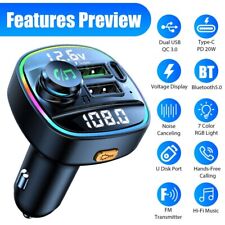 1/2X Bluetooth Car Wireless FM Transmitter Adapter USB PD Charger AUX Hands-Free picture