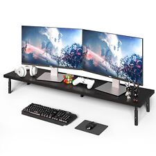 Weenson Dual Monitor Stand for Desk-Black Bamboo Monitor Stand Riser for 2 Mo... picture