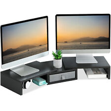 Dual Monitor Stand Riser with Drawer Organizer 37 inch Corner Desk Shelf Black  picture