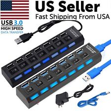 7 Port USB Hub 2 3.0 ON/Off Switch Powered High Speed Splitter Extender Adapter picture