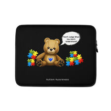 Autism Awareness-Don't Judge-Teddy Bear-Neoprene-Water Proof Zippered Laptop Bag picture